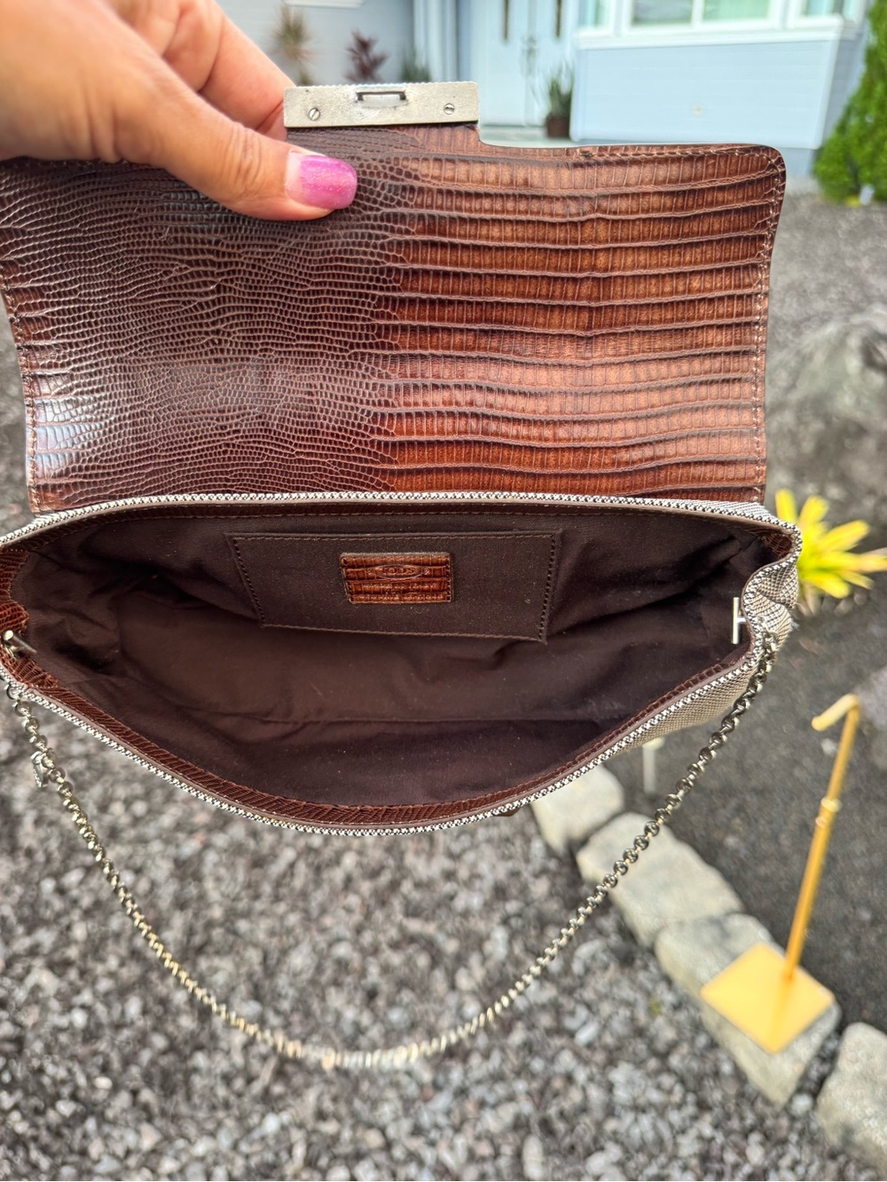 Tod's Italy Leather & Fabric Crystal Clasp Evening Shoulder Bag Clutch with COA - Picture 10 of 15